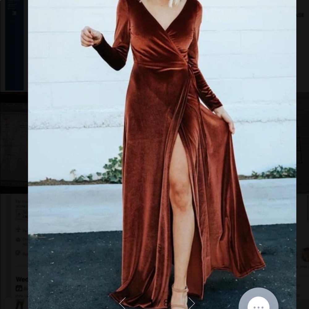 Baltic Born velvet maxi dress color bronze in size medium ( engagement photos )